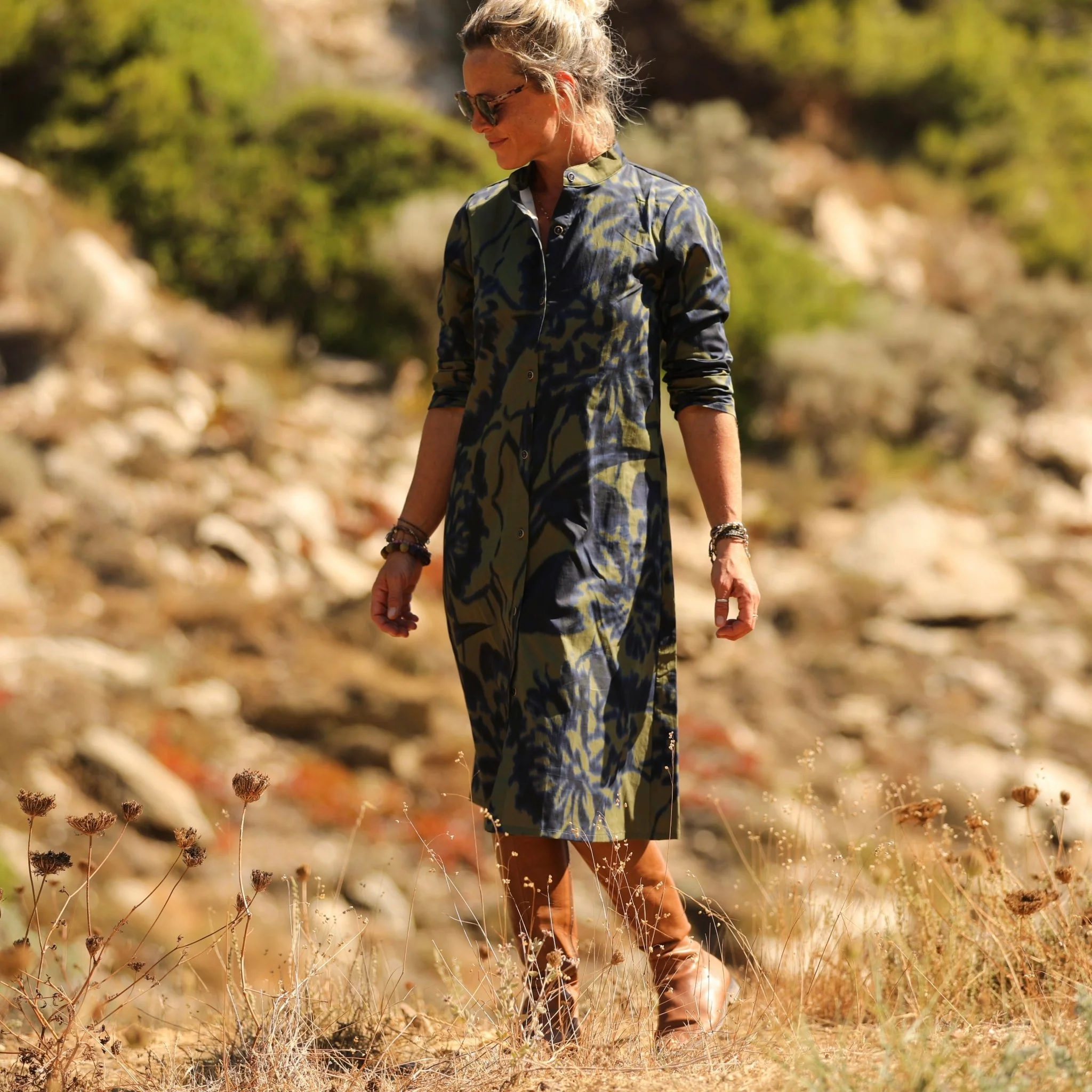 Robe Yuna - satin de coton Ondée botanique