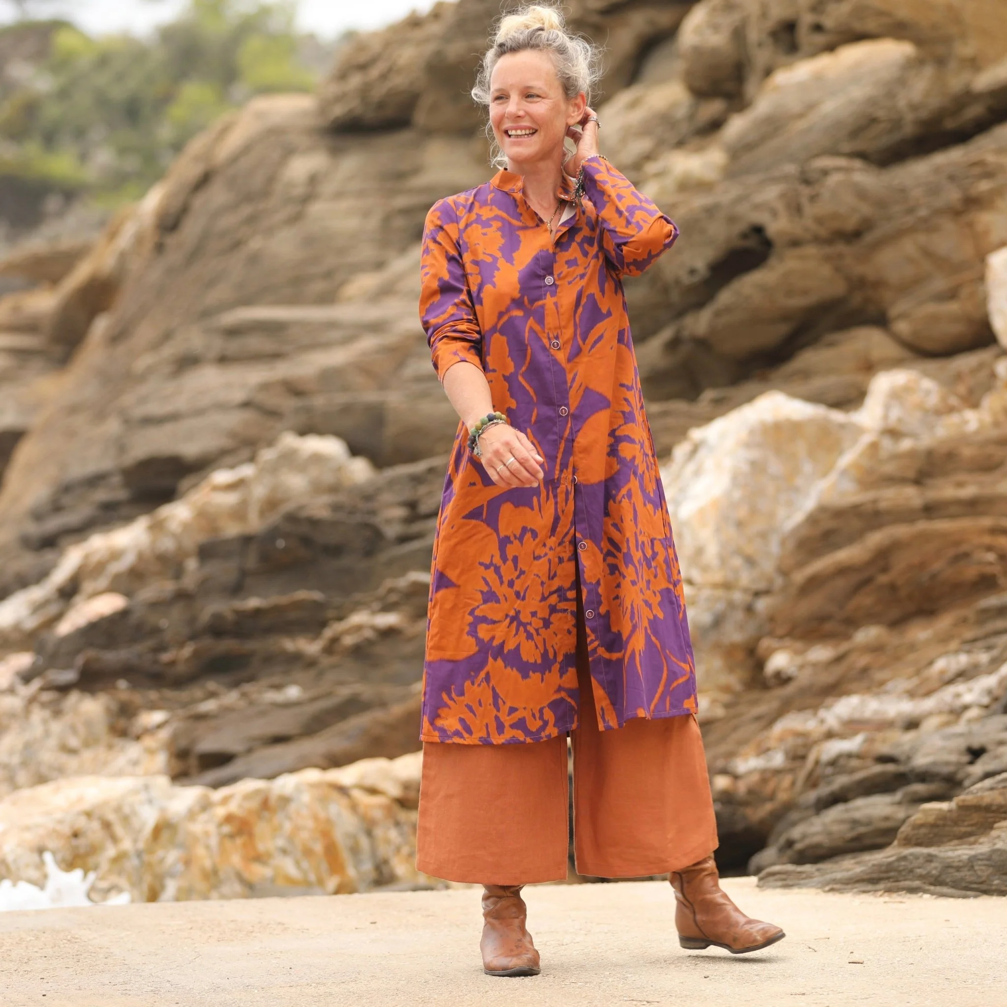 Robe Yuna - satin de coton Prunelle d’Ambre
