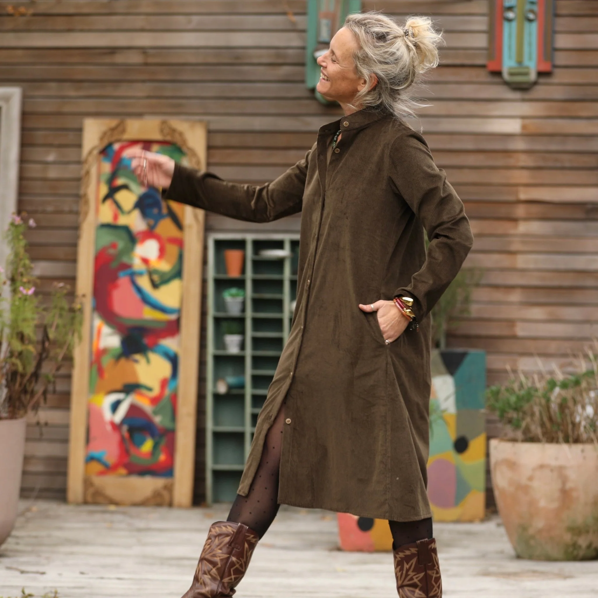 Robe Yuna - velours côtelé moka - Image 3