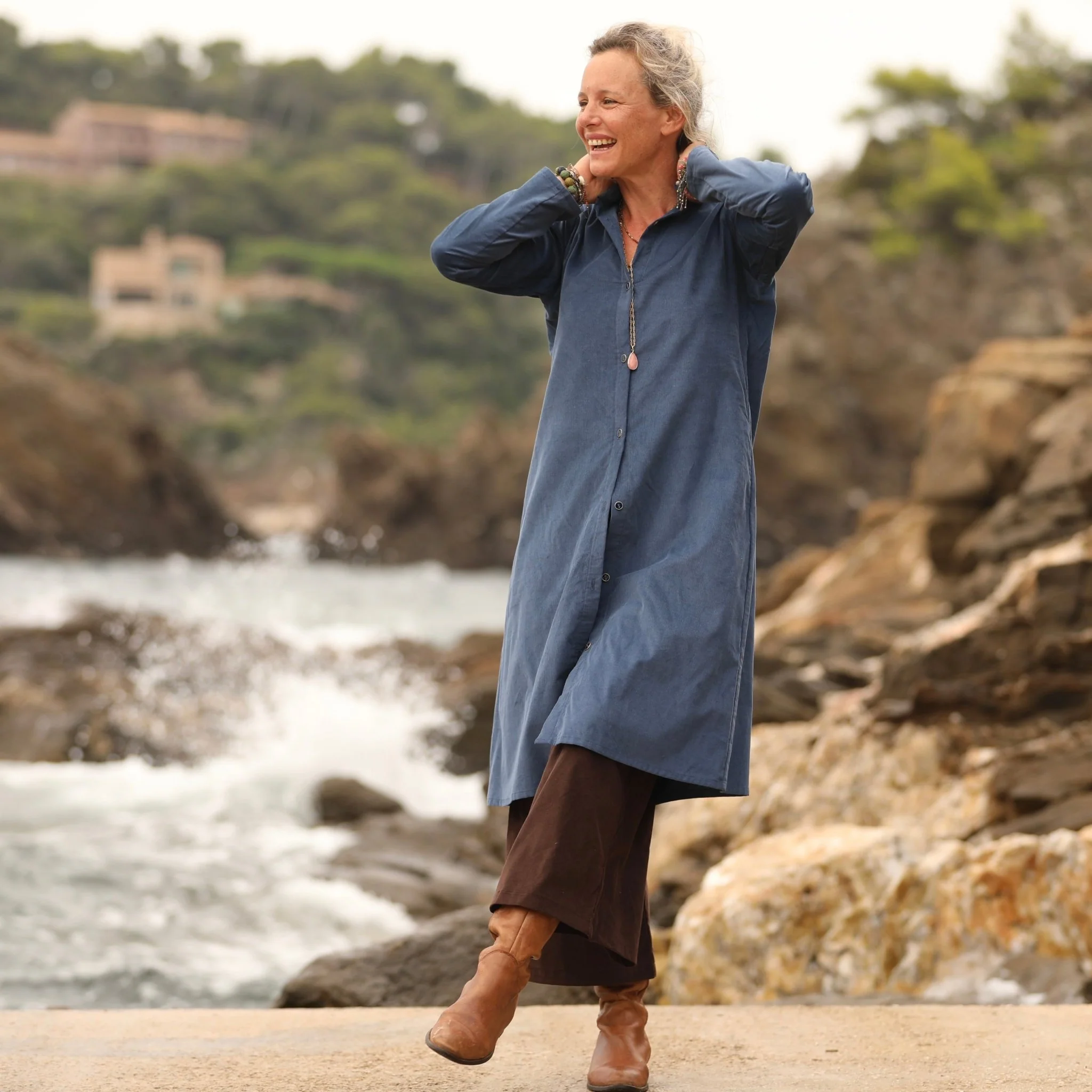 Robe Yuna - velours milleraies bleu officier