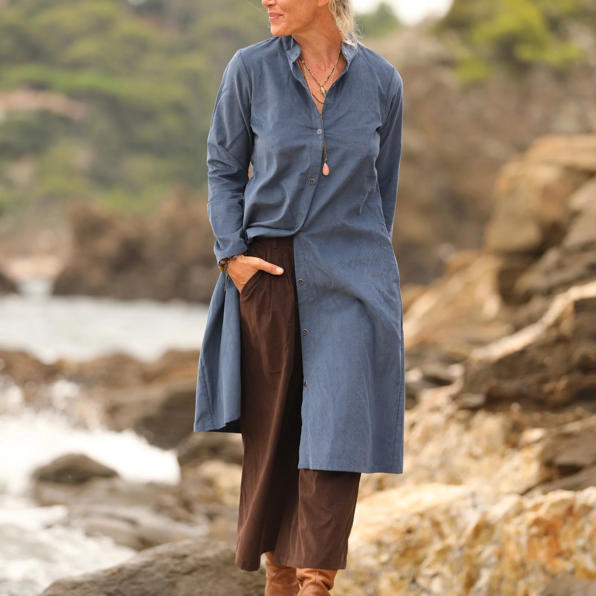 Robe Yuna - velours milleraies bleu officier - Image 11