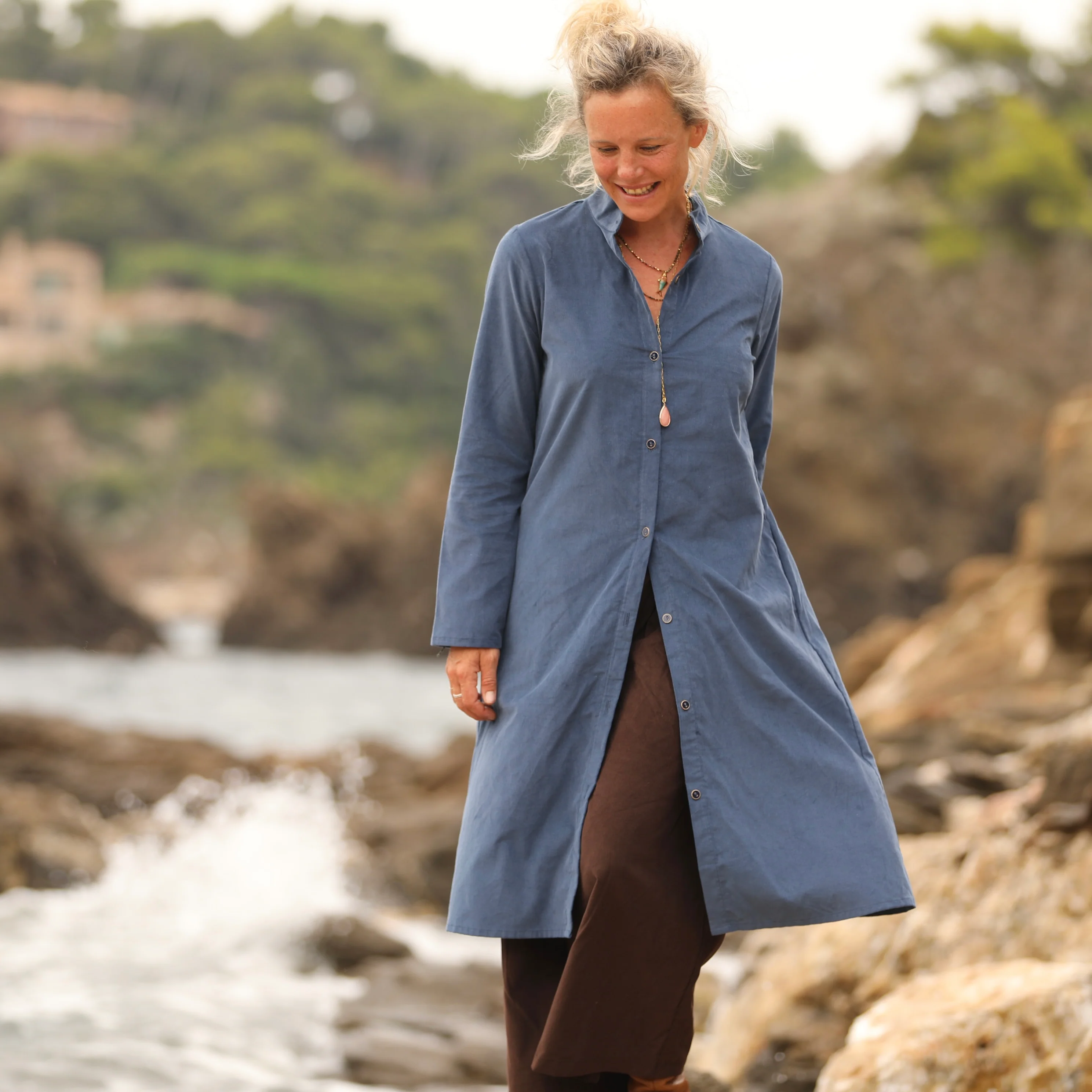 Robe Yuna - velours milleraies bleu officier - Image 8