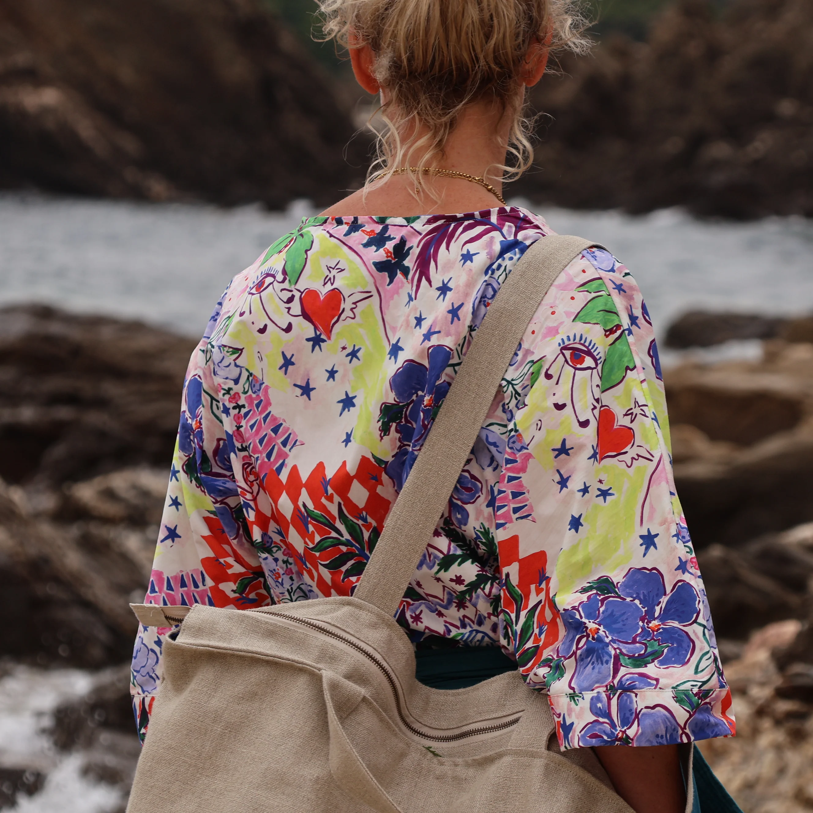 Sac Alfred en lin naturel - doublure en lin bleu majorelle - Image 11