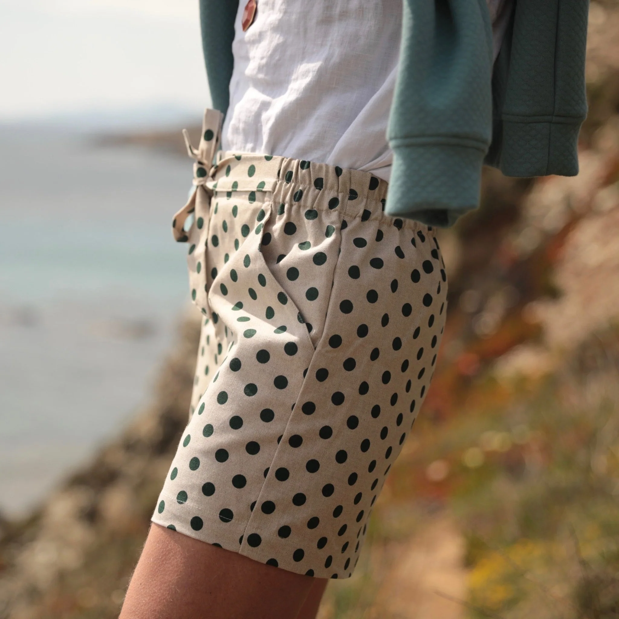 Short Clément - Coton ficelle pois vert - Image 2