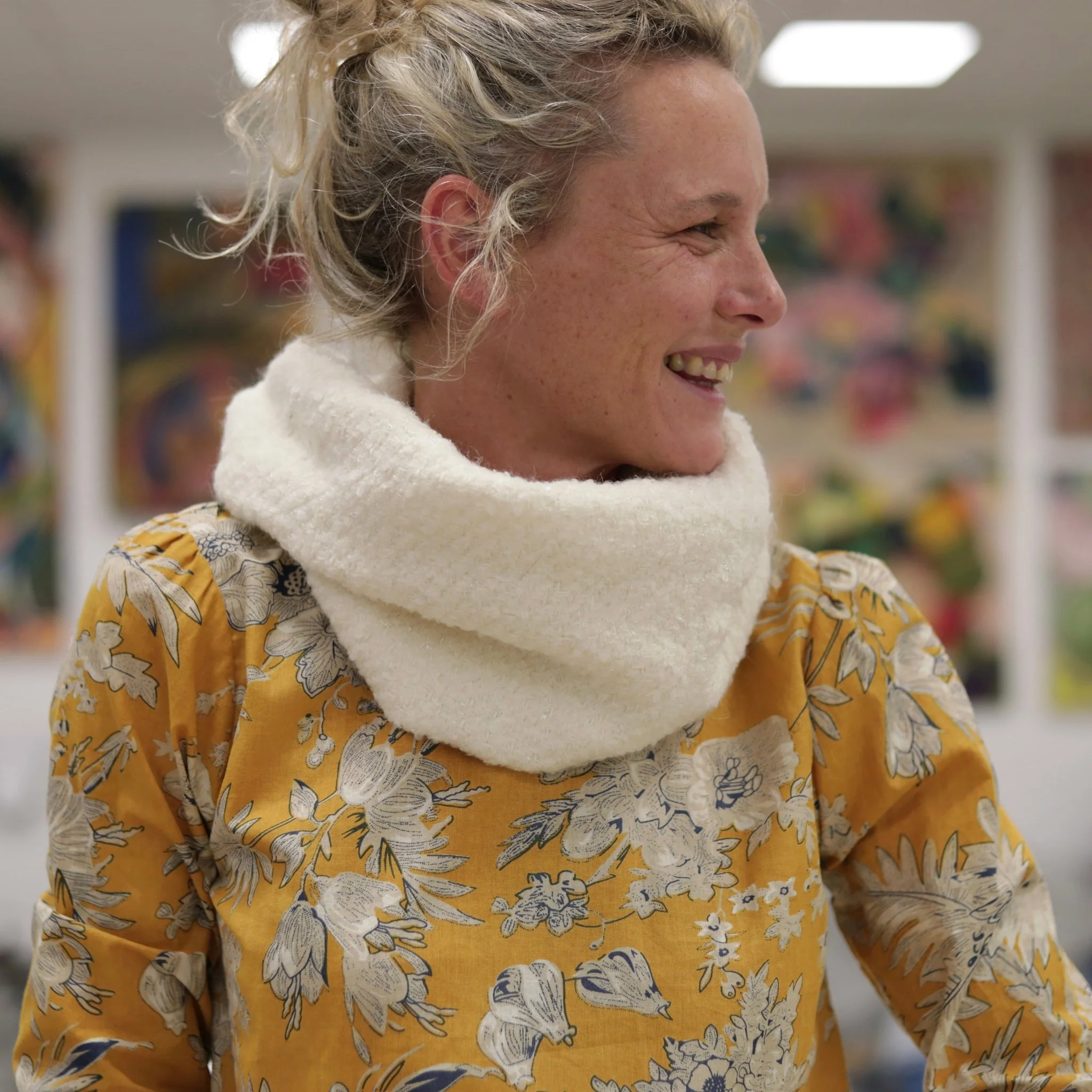 Le snood Douillet Nilo - tweed bouclette blanc cassé - hauteur 20cm