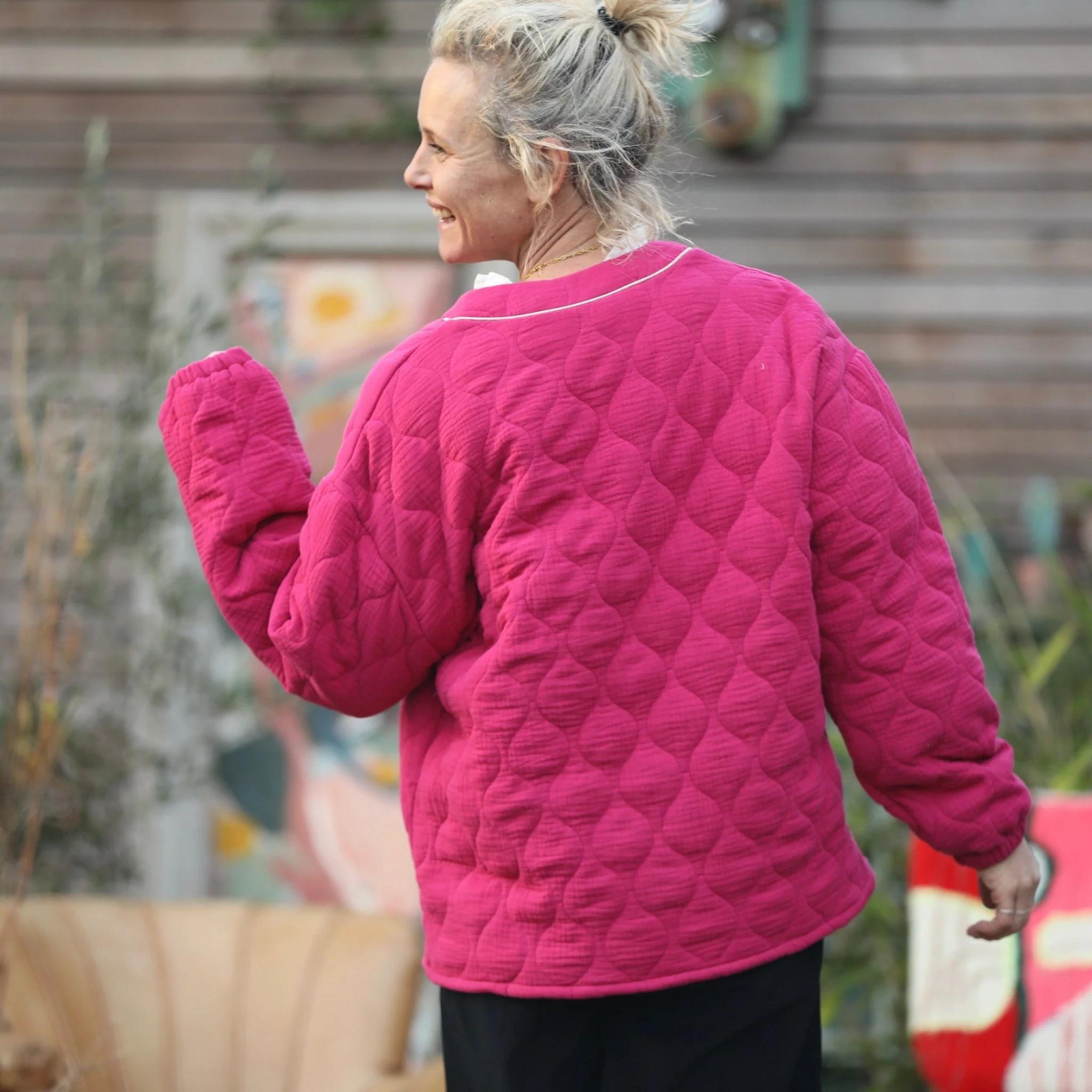Sweat Gustave- matelassé en double gaze de coton fushia - Image 3