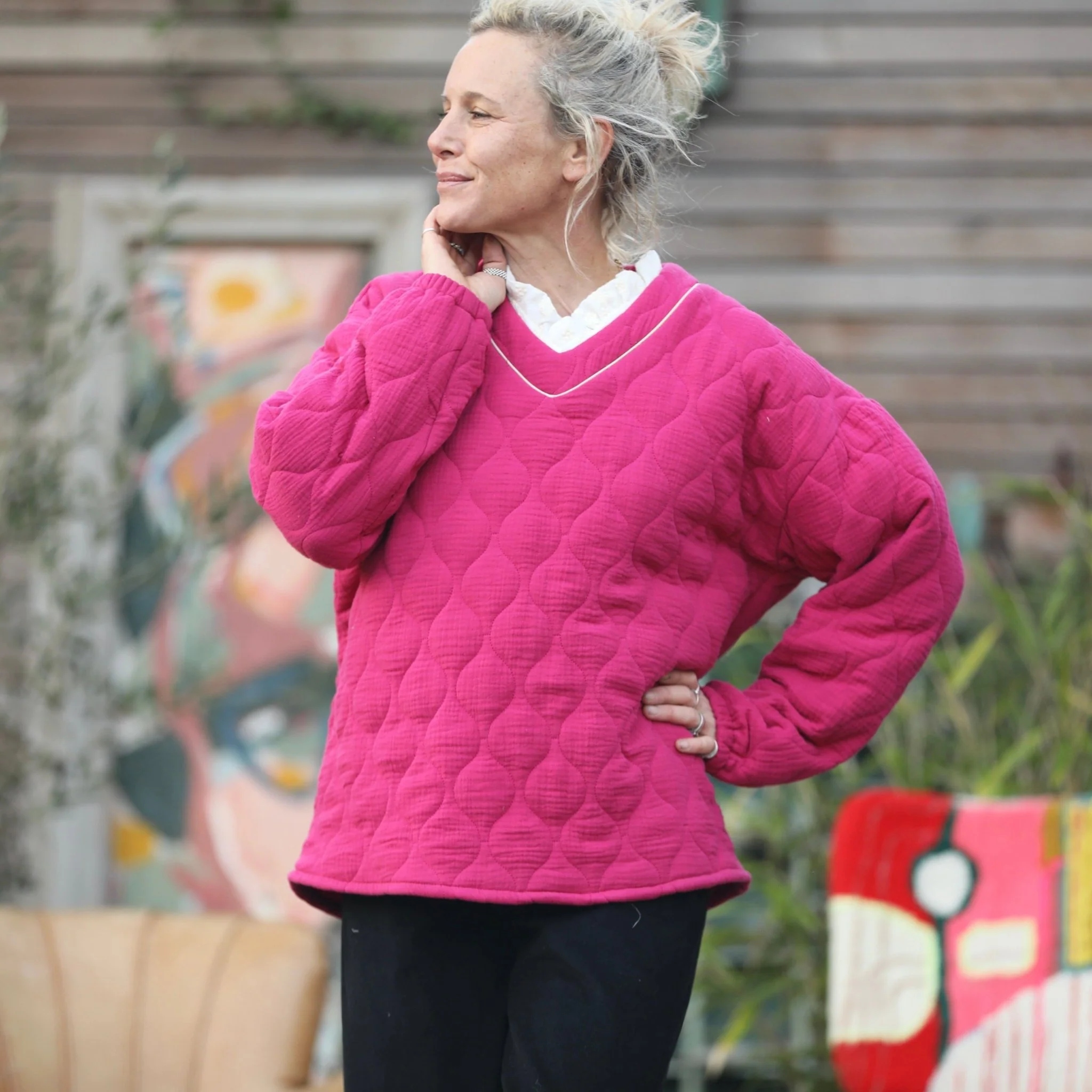 Sweat Gustave- matelassé en double gaze de coton fushia - Image 7