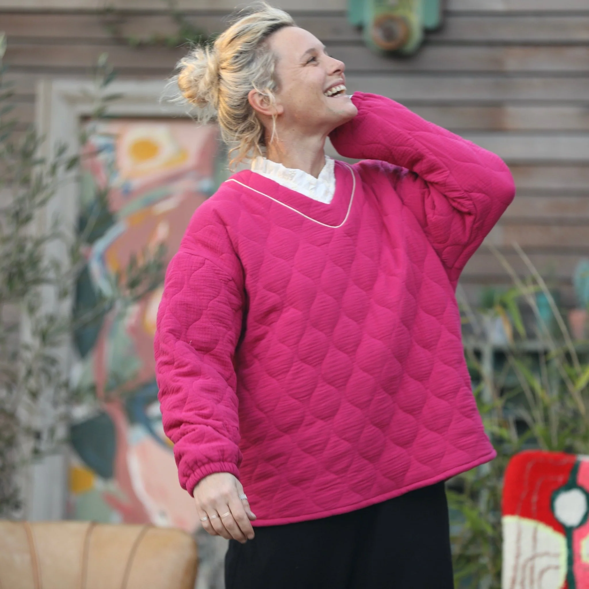 Sweat Gustave- matelassé en double gaze de coton fushia - Image 8