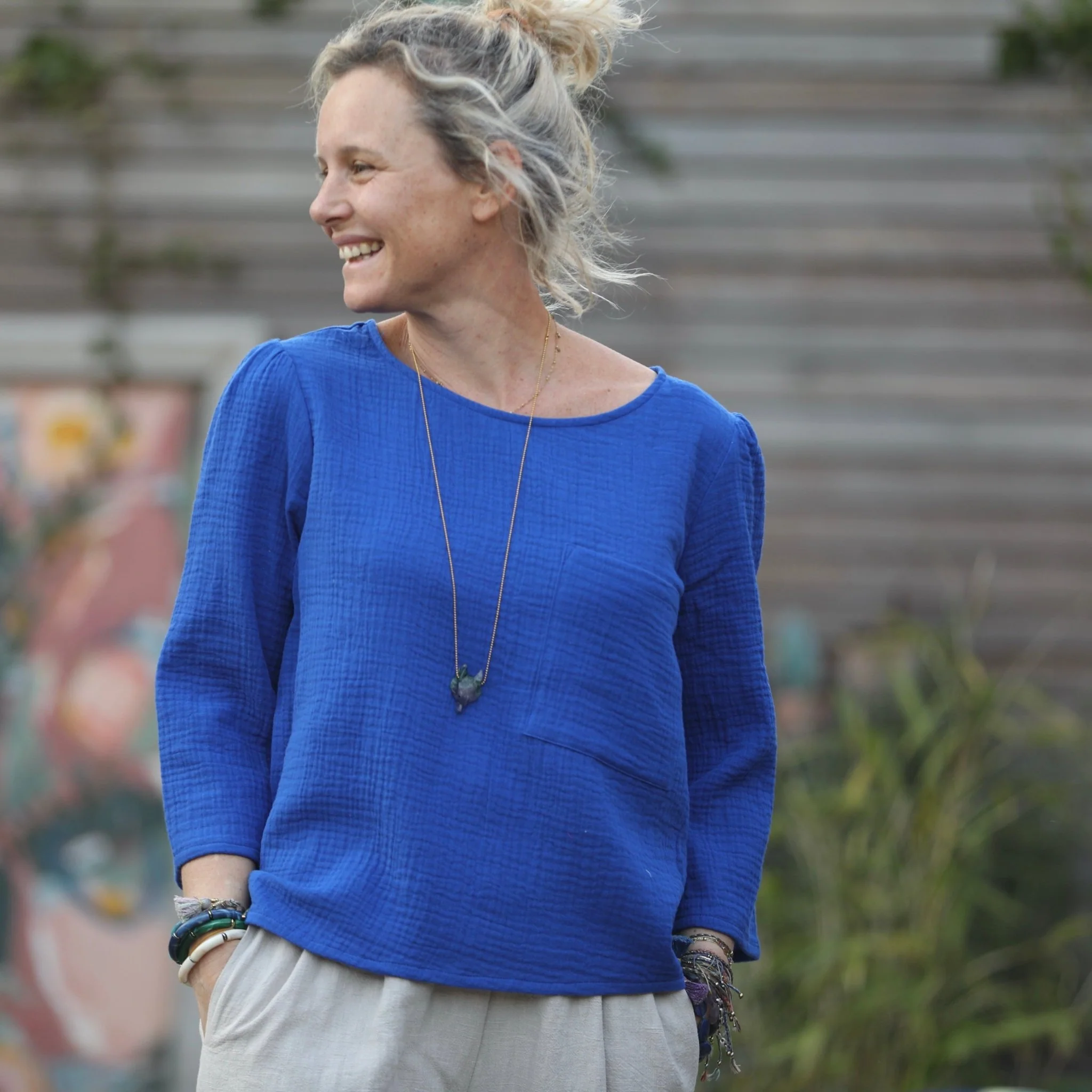 Blouse Toscane - double gaze de coton bleu majorelle - Image 8