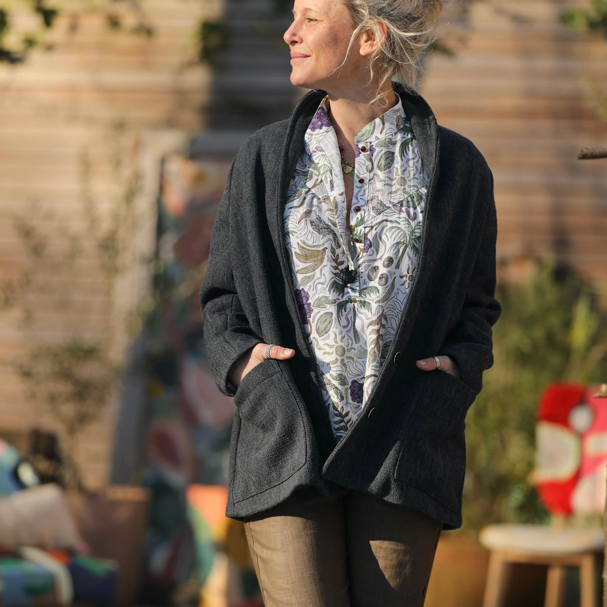 Veste Faustine - toile texturée gris anthracite - Image 10