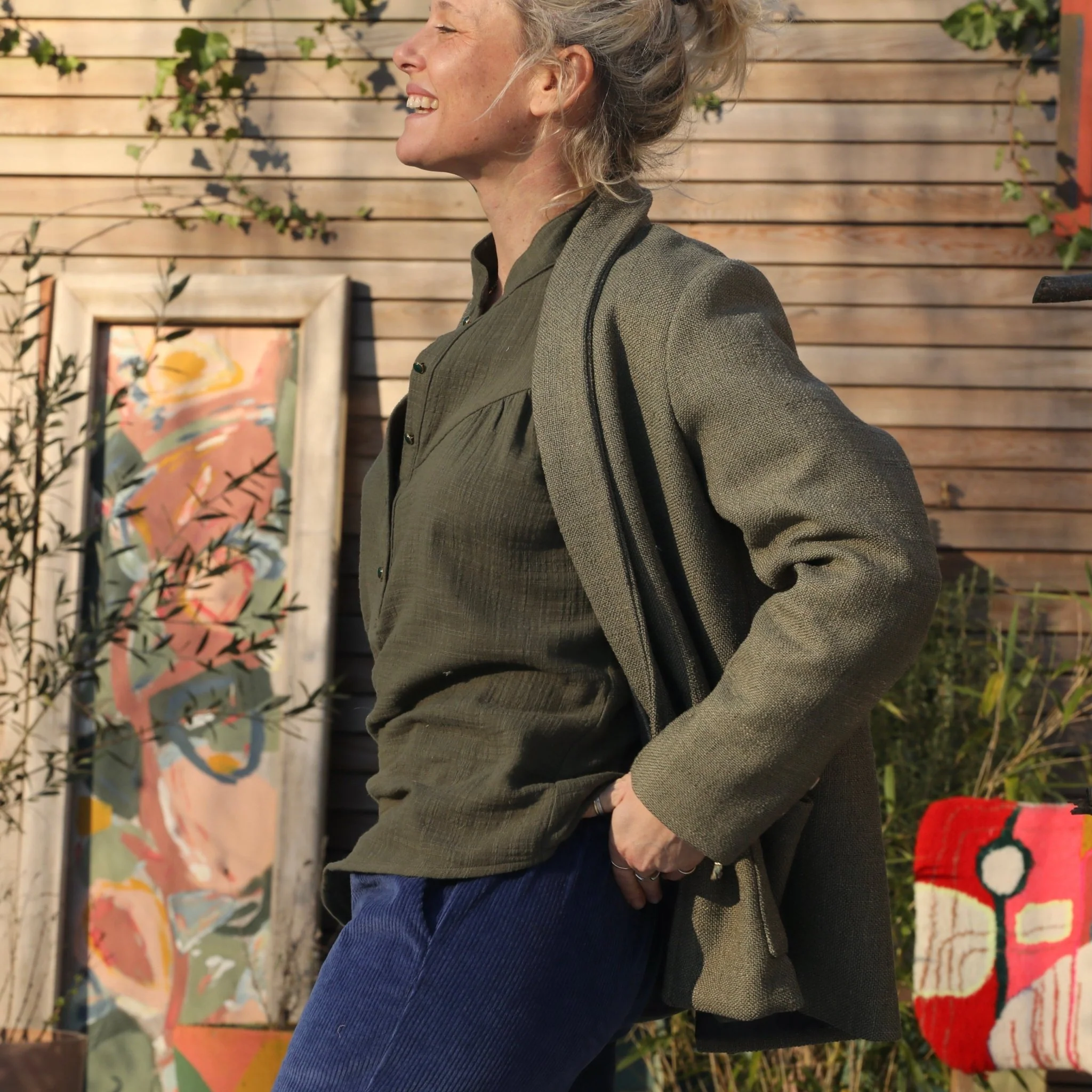 Veste Faustine - toile texturée kaki - Image 6