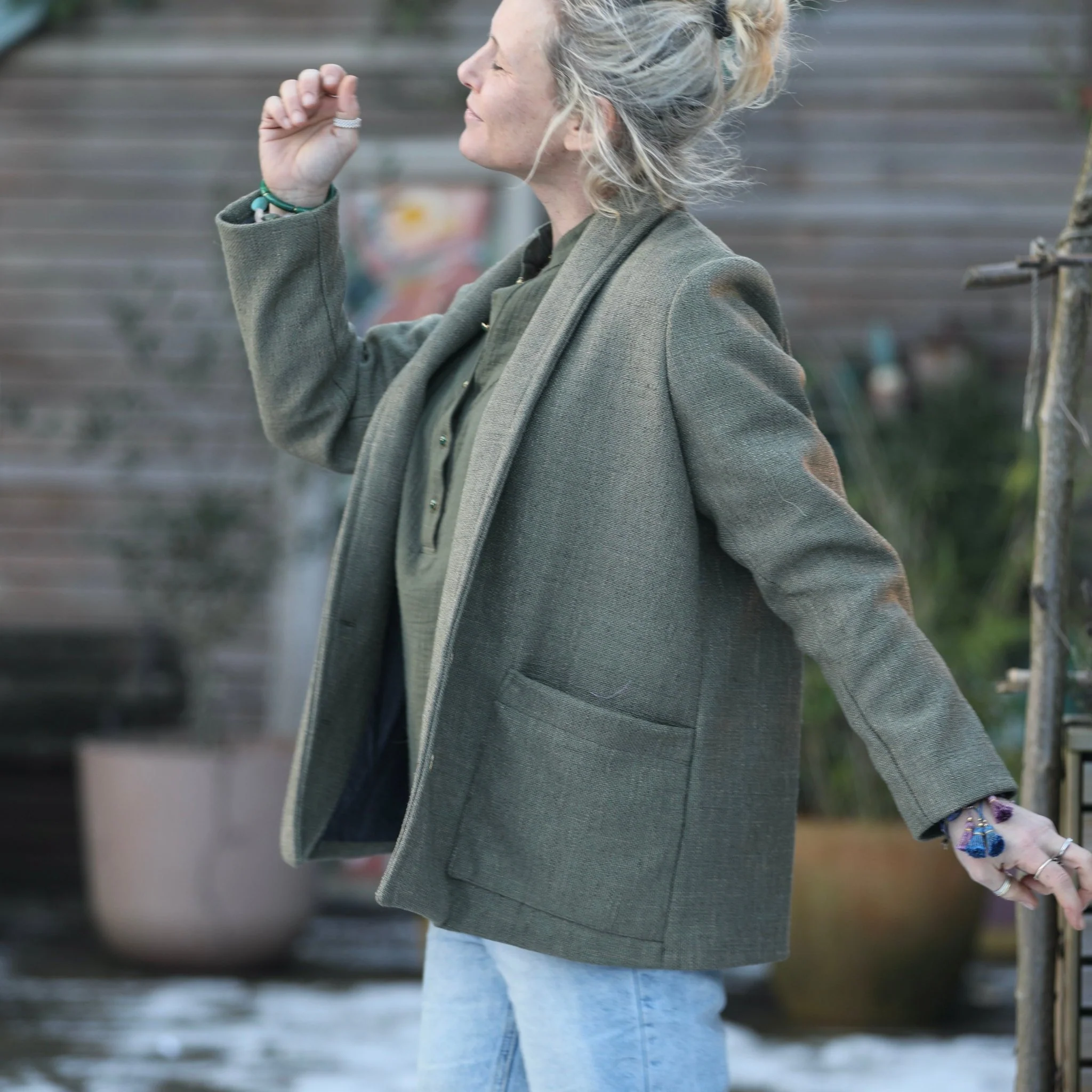 Veste Faustine - toile texturée kaki - Image 7