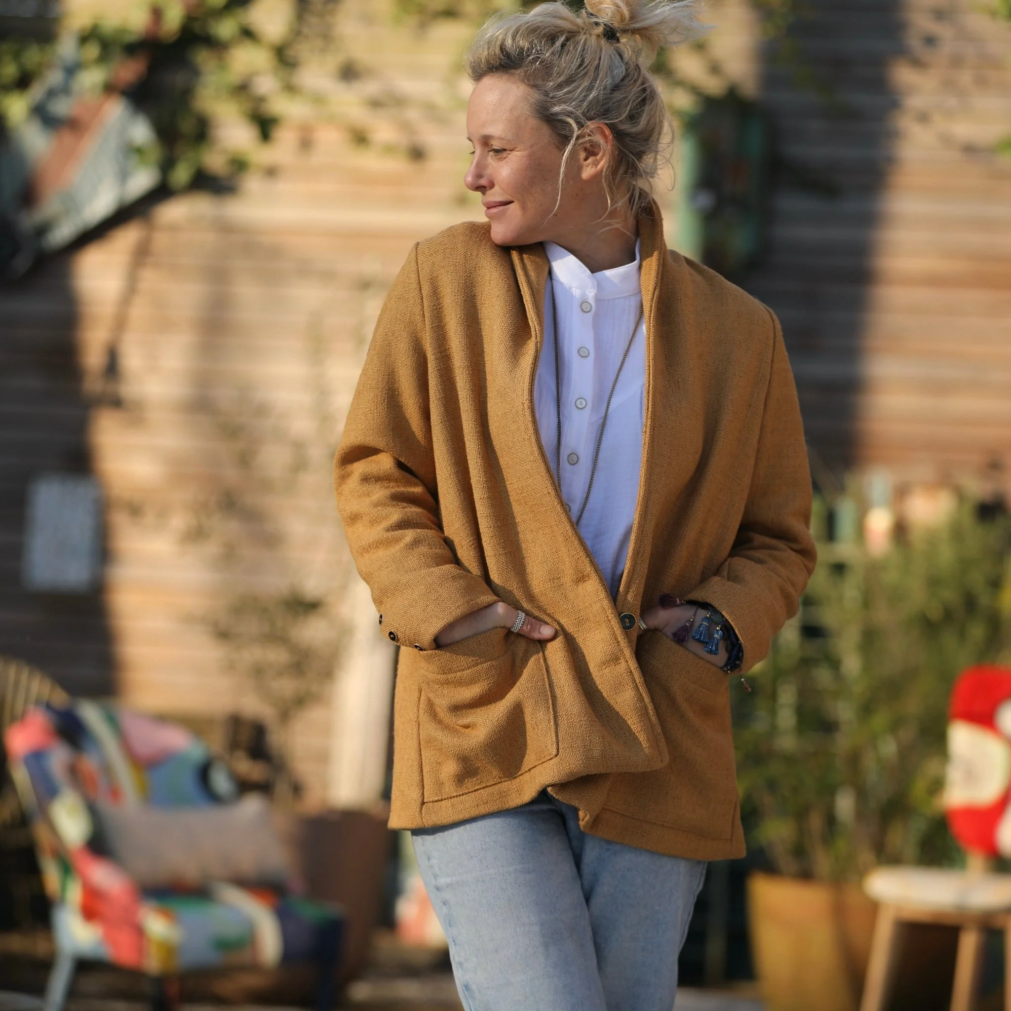 Veste Faustine - toile texturée ocre - Image 3