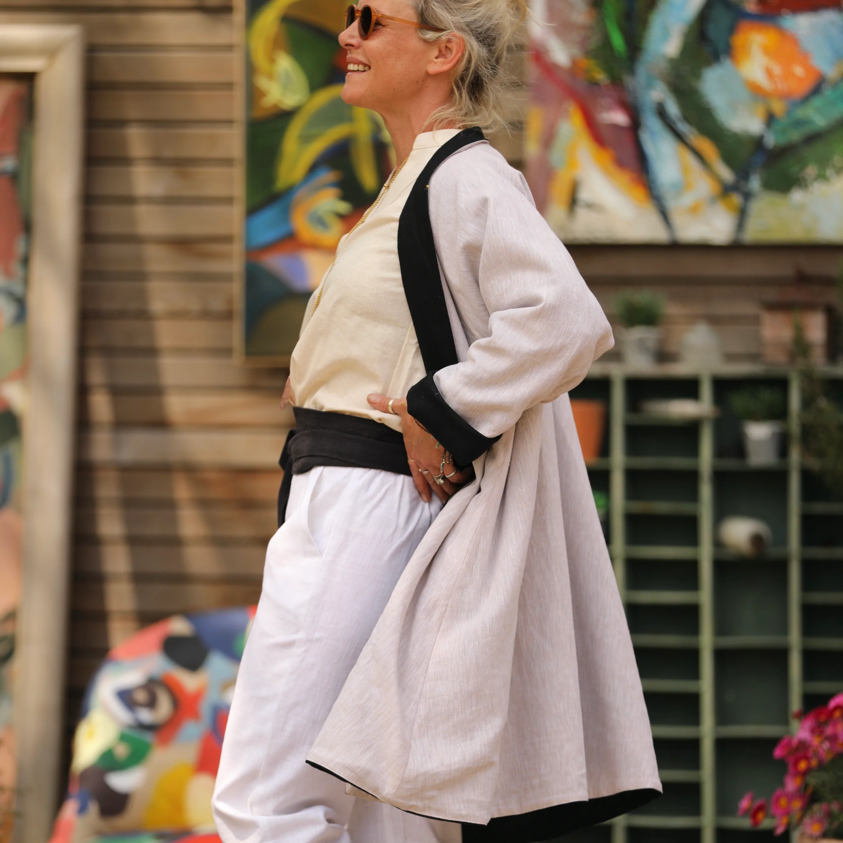 Veste Lisandre lin noire/ficelle - Image 6