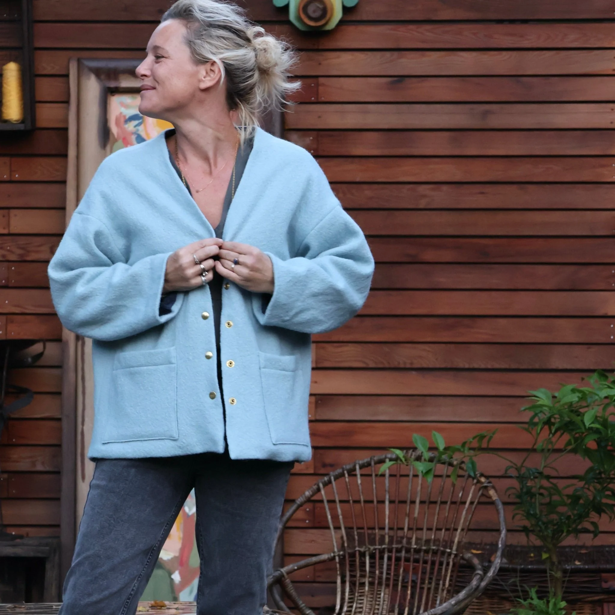 Veste Teddy - laine bouillie bleu ciel - Image 5